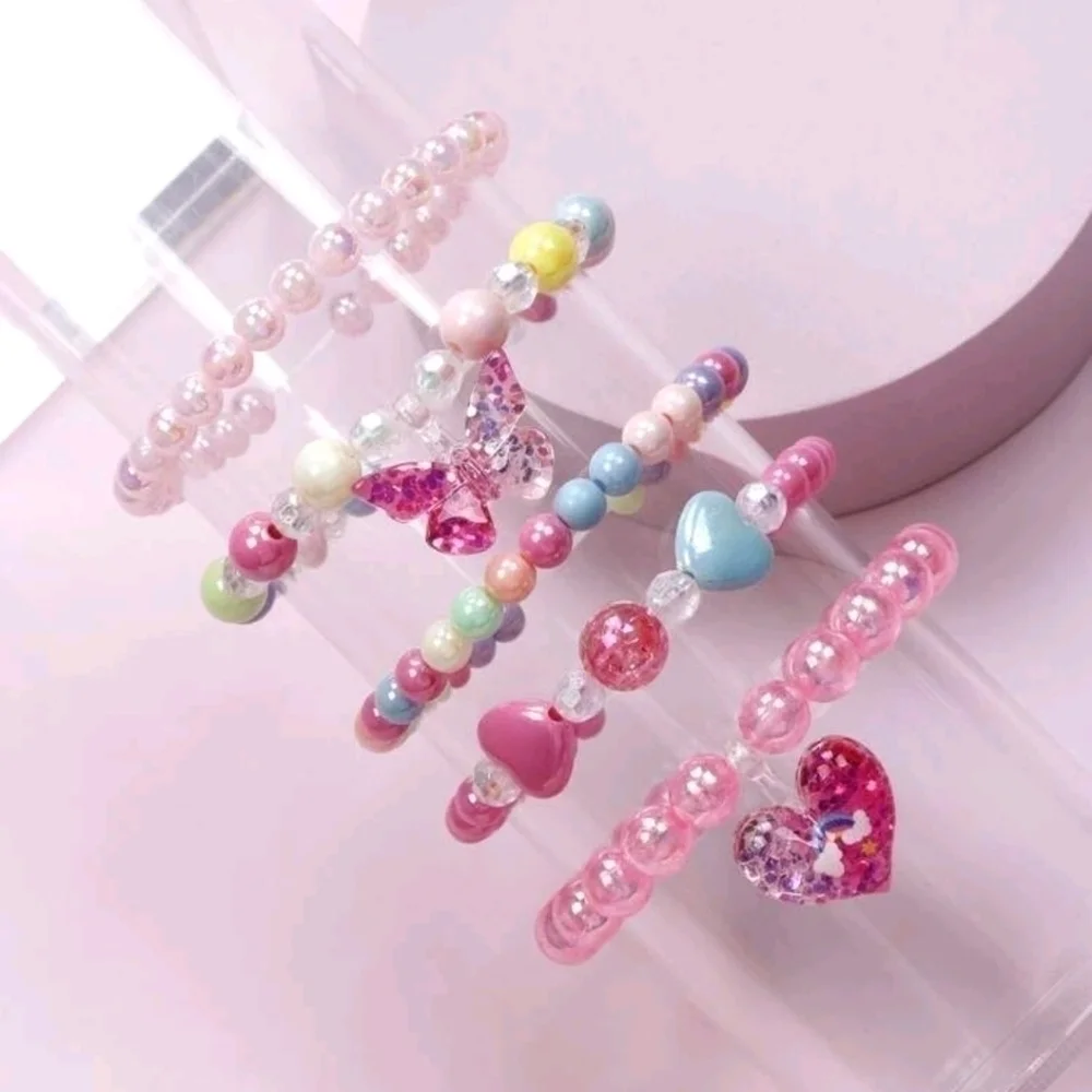 5 piece set girls pink bead bracelets jewelry women's accessories bracelet cute